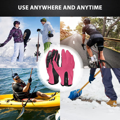 Pink Iolaus winter thermal gloves, windproof and waterproof sports mittens with touch screen fingertips for outdoor activities.