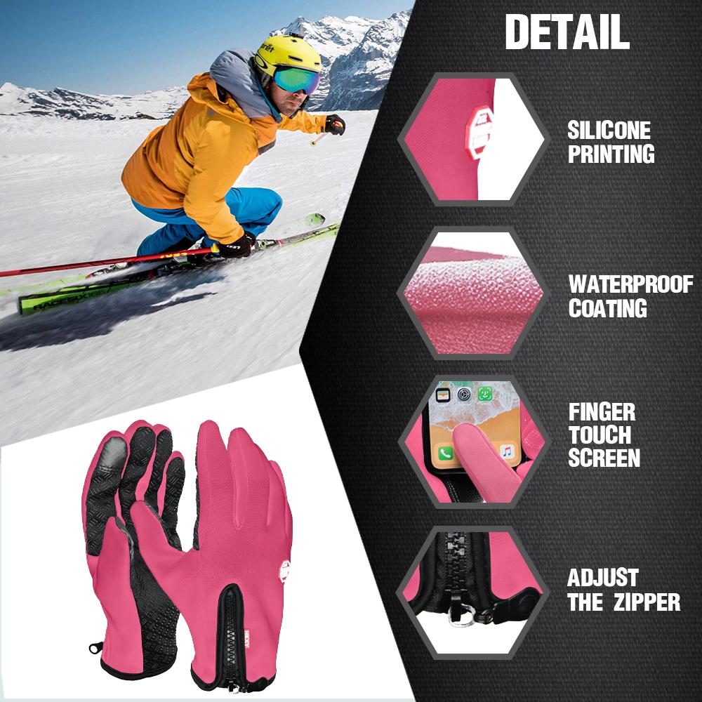 Pink Iolaus winter thermal gloves, waterproof and windproof sports mittens with touchscreen compatible fingertips.