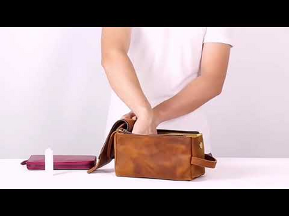 Handmade Dado Leather Dopp Kit by Start2Finish, a stylish leather toiletry bag with durable, natural leather finish.