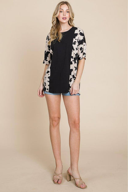 Carmine Juneberry BOMBOM Rodeo Love ribbed animal contrast T-shirt featuring a fitted design and playful print on the front.