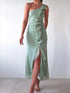 Jade Iapetus stylish one-shoulder ruffle slit dress, elegant evening dress with asymmetric ruffle design and high slit.