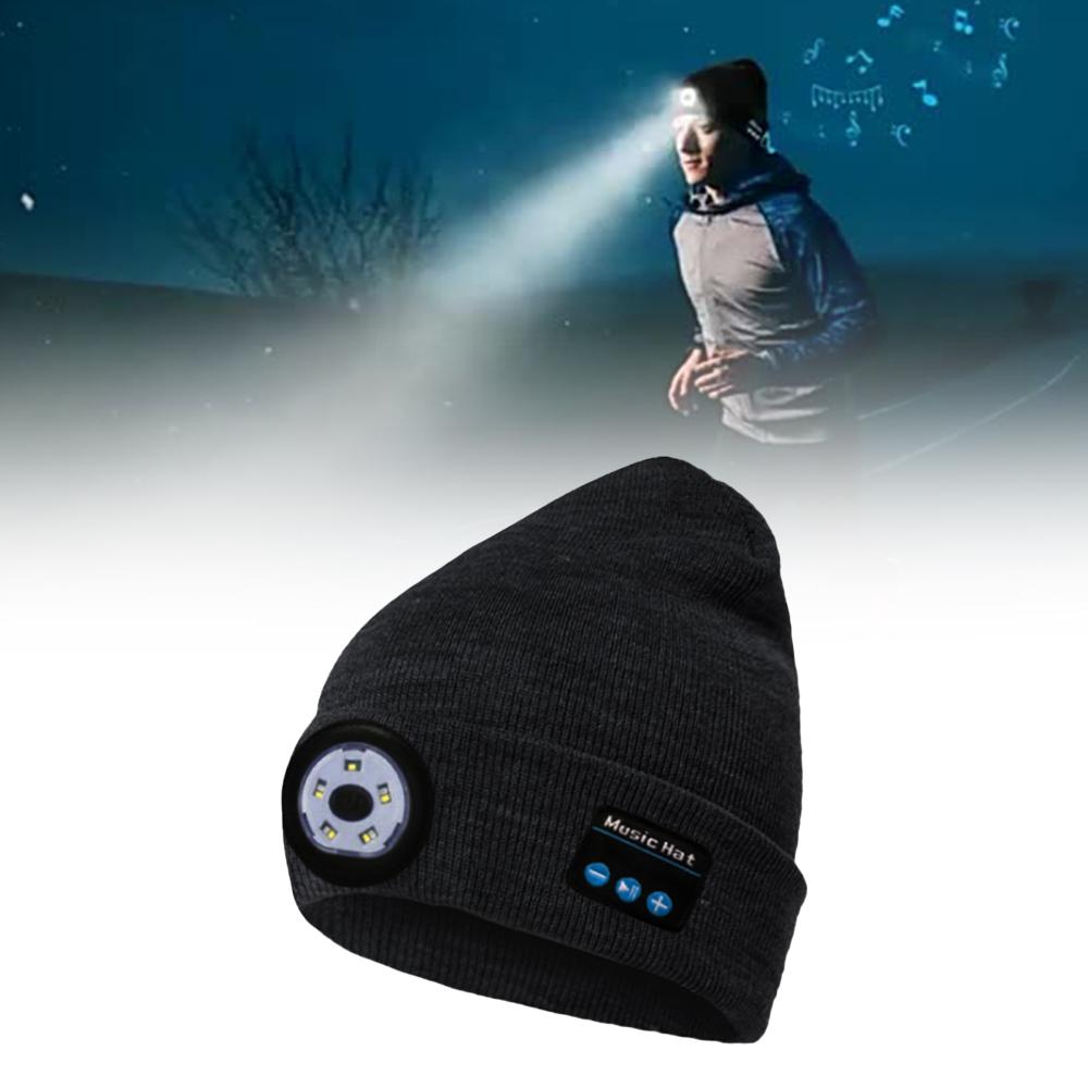 Pink Iolaus wireless Bluetooth LED hat with built-in music speakers and light, ideal for winter sports and outdoor activities.