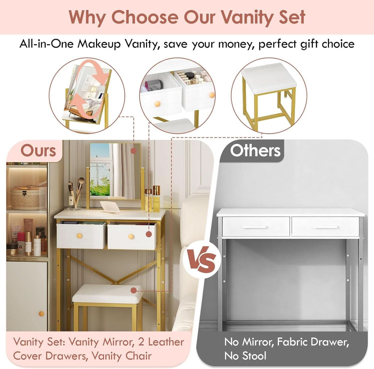 White Ultra Premium Vanity Desk With Exquisite Mirror