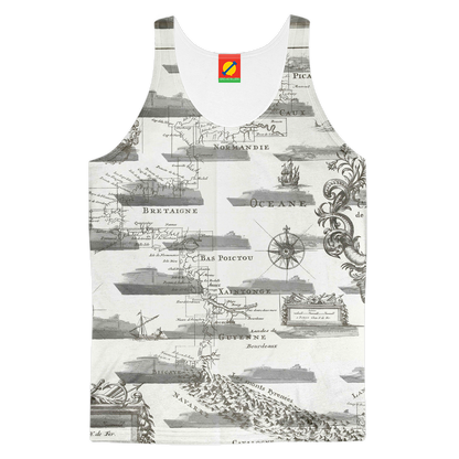 Apricot Astraeus cruise ship collage tank top with all-over print, featuring vibrant ship images on a women&