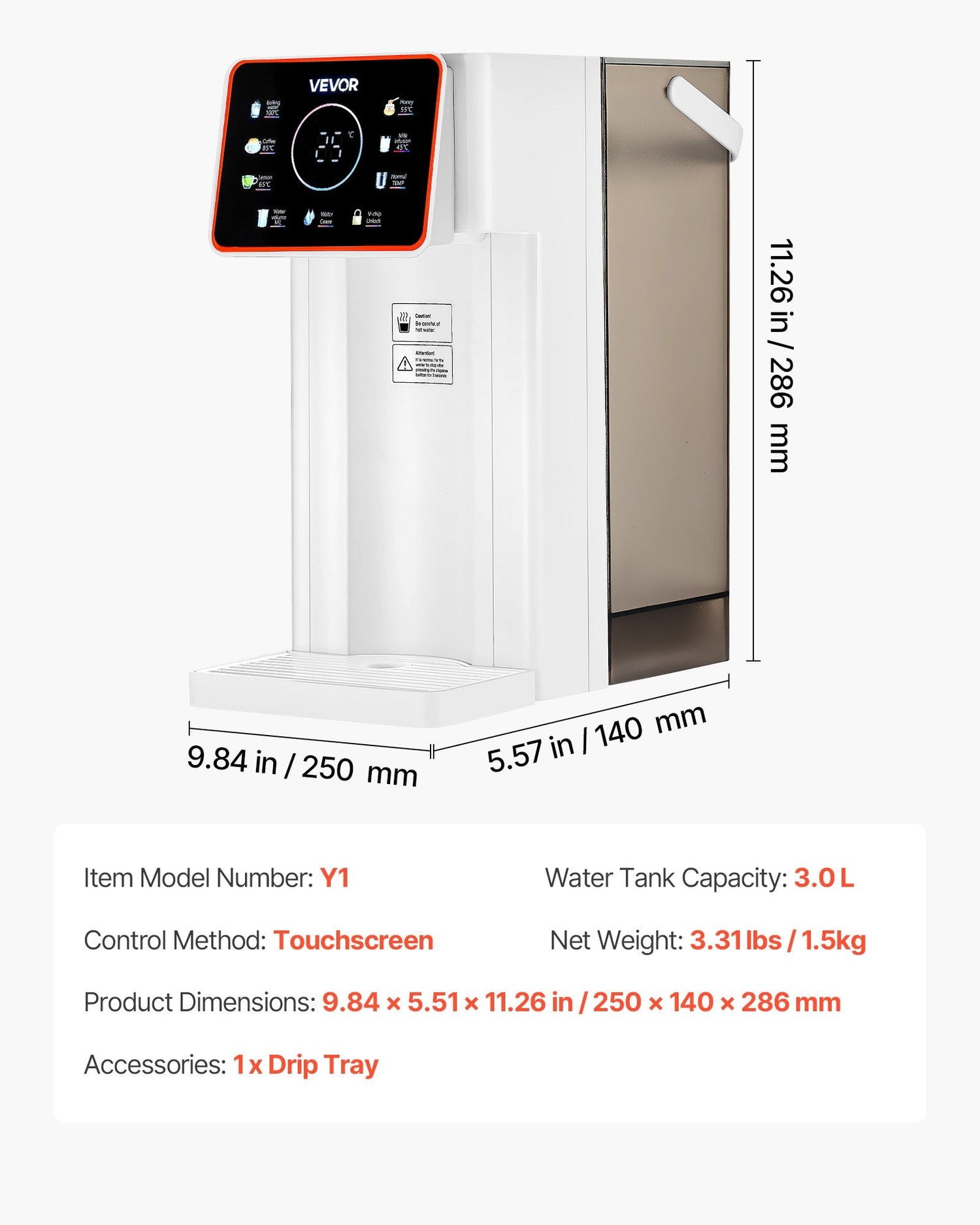 Pear Daisy countertop hot water dispenser with 6 temperature settings, 7 volume options, and a 101oz capacity for home use.