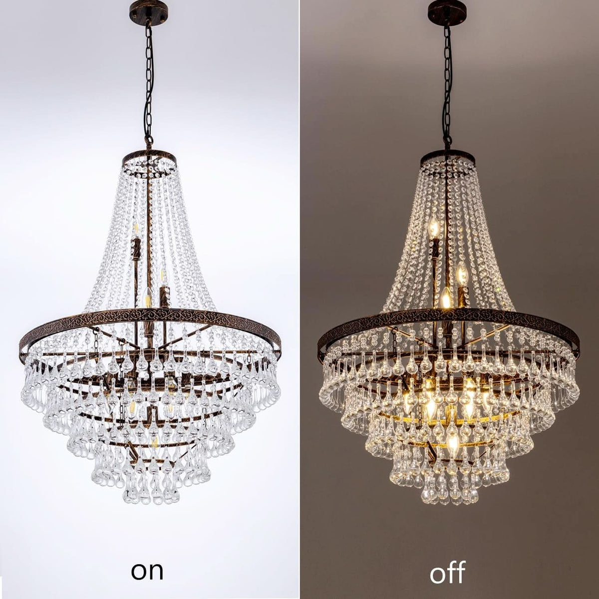 Antique Bronze Crystal Chandelier 10 Lights Farmhouse
