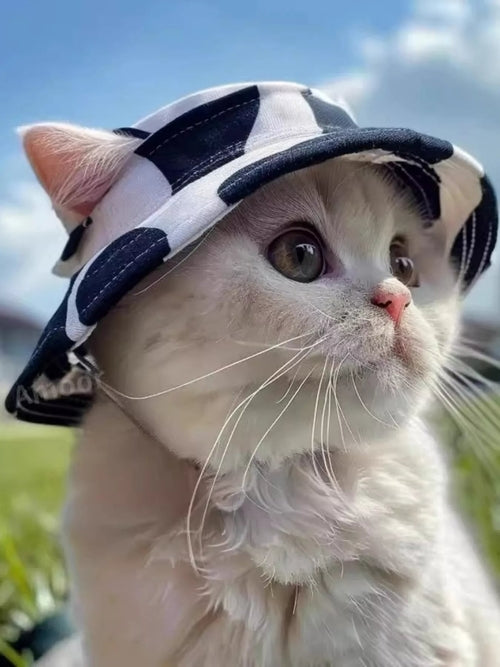 Pear Daisy pet bucket hat, soft fabric with wide brim, designed for comfort and style for your furry friend.