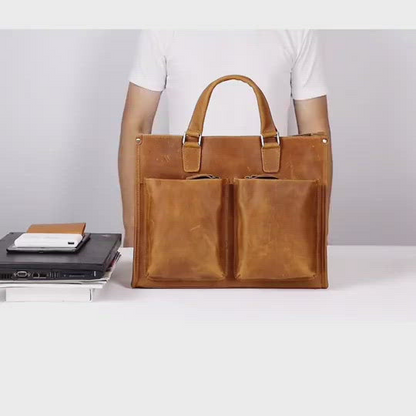 Start2Finish Dagmar leather briefcase, vintage leather messenger bag with sturdy handles and classic design, accessories for professional use.