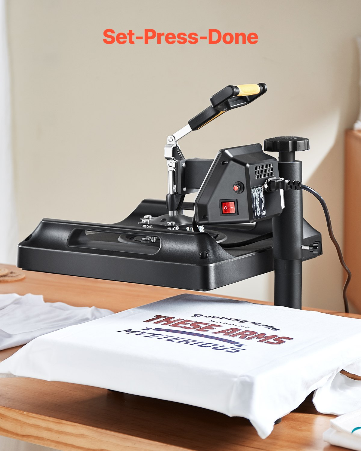 Start2Finish VEVOR 8-in-1 heat press machine with 15x15 inch swing-away design for T-shirts, hats, mugs, and plates in black.