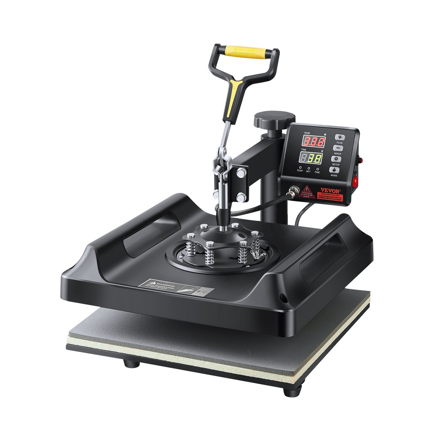 Start2Finish VEVOR 8-in-1 heat press machine with 15x15 inch swing-away design, digital controls, for T-shirts, hats, mugs, and plates