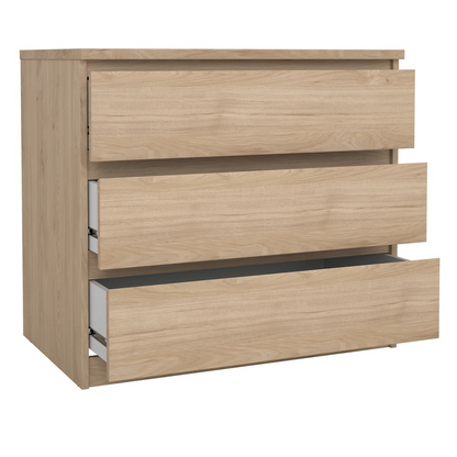 Jackson Hickory Scottsdale 3 Drawer Chest by Start2Finish, showcasing the wooden furniture with three spacious drawers.