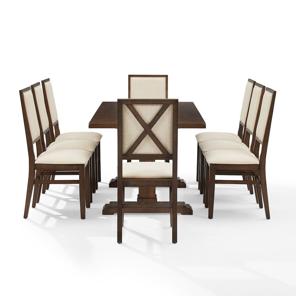 Joanna 9-piece dining table set by Start2Finish with a large table and eight upholstered back chairs, perfect for family dinners.