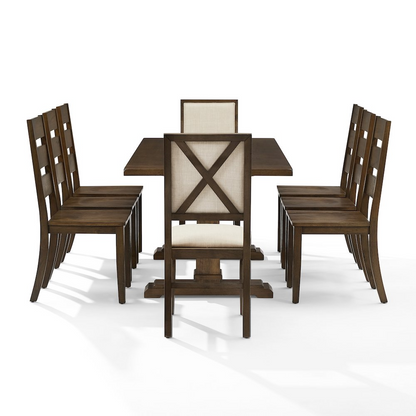 Start2Finish 9-piece dining table set with a table, six ladder-back chairs, and two back chairs, ideal for family meals.
