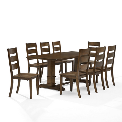 Joanna 9-piece dining table set by Start2Finish with a wooden table and eight ladder-back chairs for family gatherings.