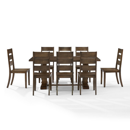 Joanna 9-piece dining table set by Start2Finish with a large table and 8 ladder-back chairs, ideal for family meals and gatherings.