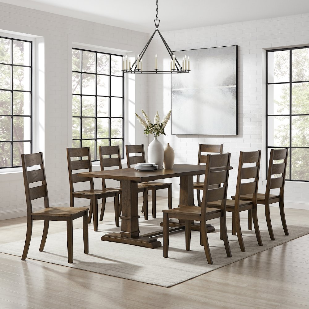Start2Finish Joanna 9-piece dining table set with table and 8 ladder-back chairs, ideal for family dinners and gatherings