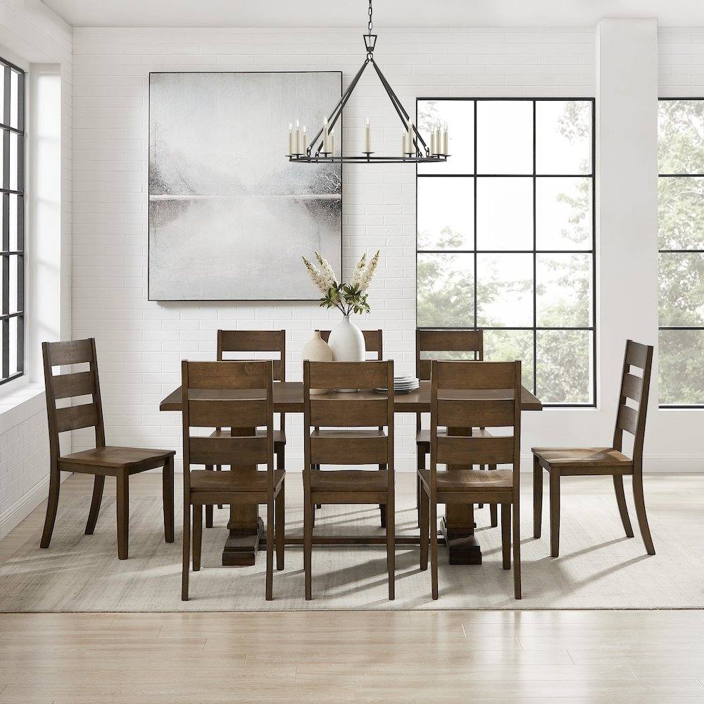 Joanna 9-piece dining table set with table and 8 ladder-back chairs by Start2Finish, shown in a modern dining room setting