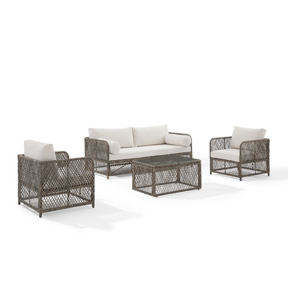 Granite Bay 4-piece outdoor patio sofa set with sofa, coffee table, and two chairs, featuring durable outdoor furniture by Start2Finish.