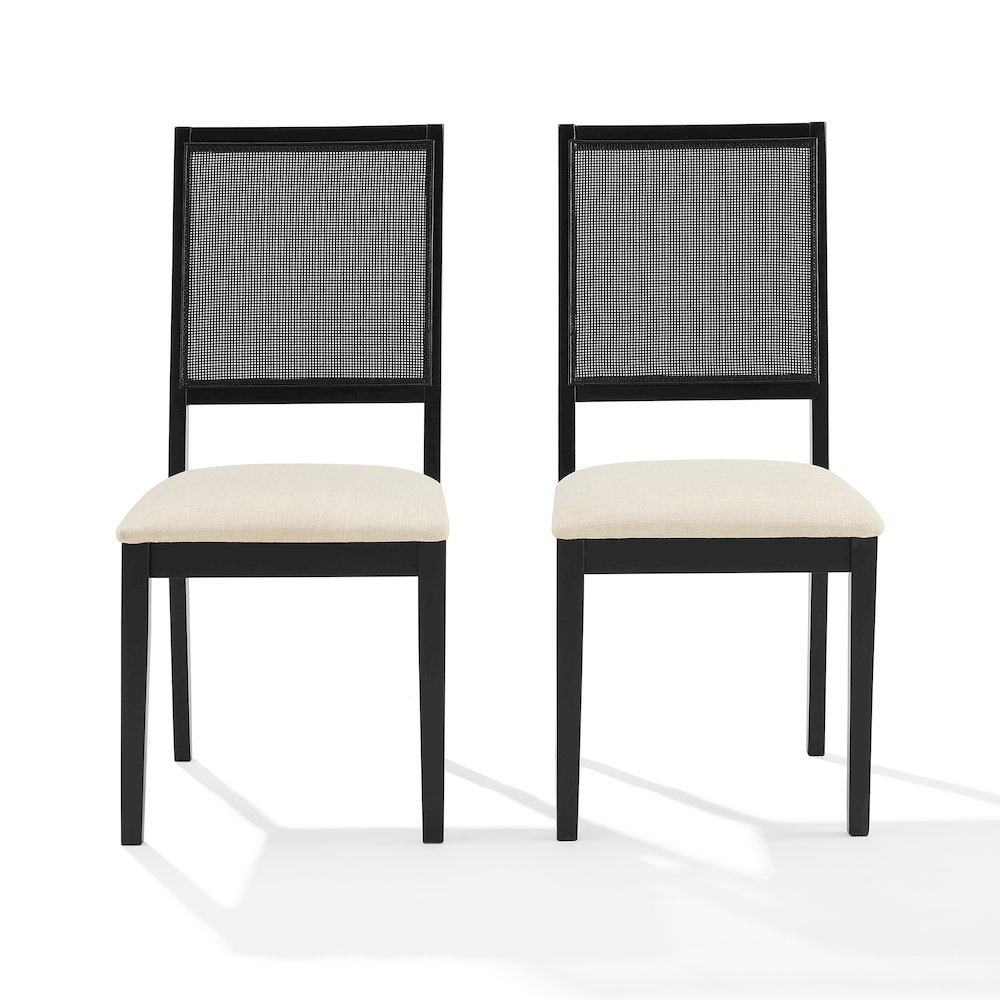 Start2Finish Greer 2-piece dining chair set with two modern upholstered chairs featuring sleek wooden legs.