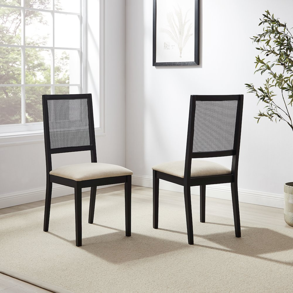 Start2Finish Greer 2-piece dining chair set with modern upholstered chairs featuring wooden legs and a sleek design.