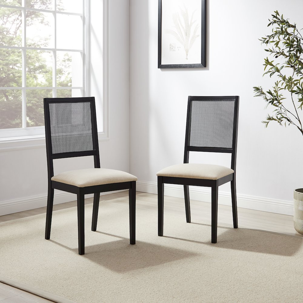 Start2Finish Greer 2-Piece Dining Chair Set featuring modern upholstered seats and sleek wooden legs