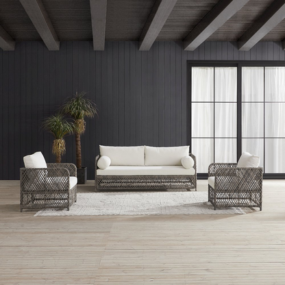Granite Bay 3-piece wicker outdoor patio furniture set with sofa and two chairs by Start2Finish, featuring cushions and stylish design.