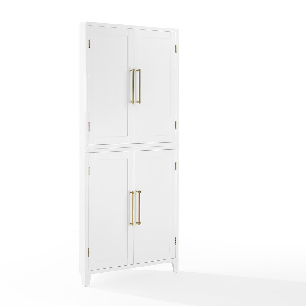Start2Finish Roarke corner kitchen storage pantry cabinet with shelves and door, designed for organized kitchen storage.