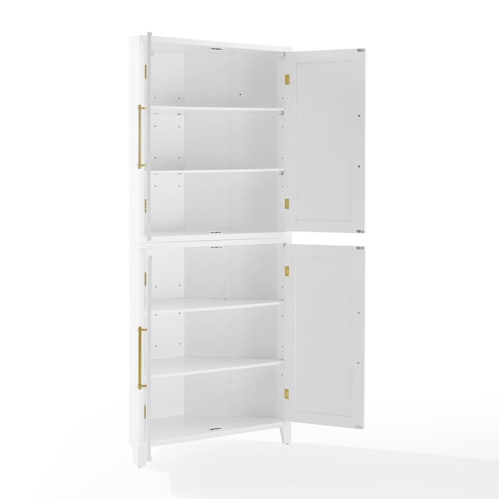 Start2Finish Roarke corner kitchen storage pantry cabinet with shelves and doors for organized kitchen storage.