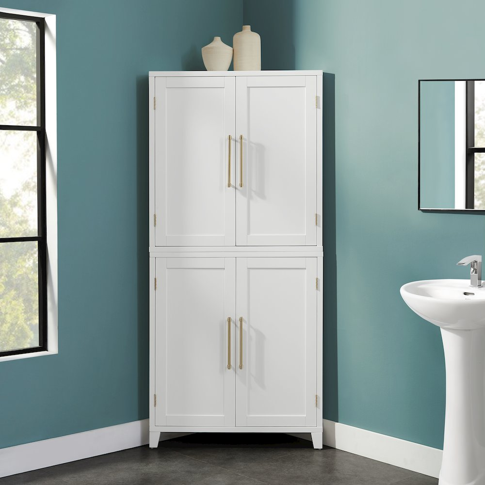 Roarke corner kitchen storage pantry cabinet by Start2Finish with shelves and door for organized kitchen storage.
