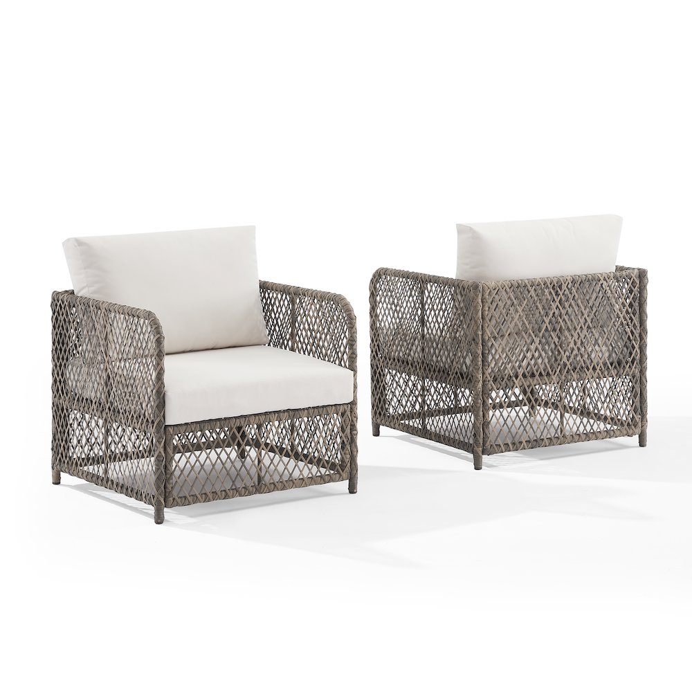 Granite Bay 2-piece wicker outdoor chair set by Start2Finish, featuring two comfortable chairs with cushions for patio relaxation.