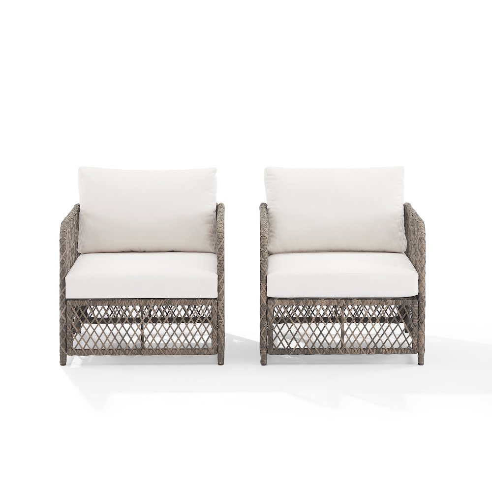 Start2Finish Granite Bay 2-piece wicker outdoor chair set with two cushioned chairs and woven wicker design, ideal for patio seating.