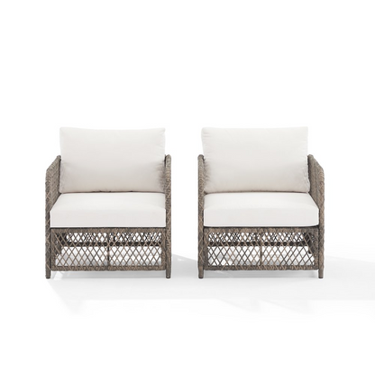Start2Finish Granite Bay 2-piece wicker outdoor chair set with two cushioned chairs and woven wicker design, ideal for patio seating.