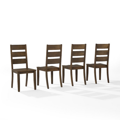 Set of four Joanna ladder-back dining chairs by Start2Finish, featuring wooden frames and woven seat cushions.