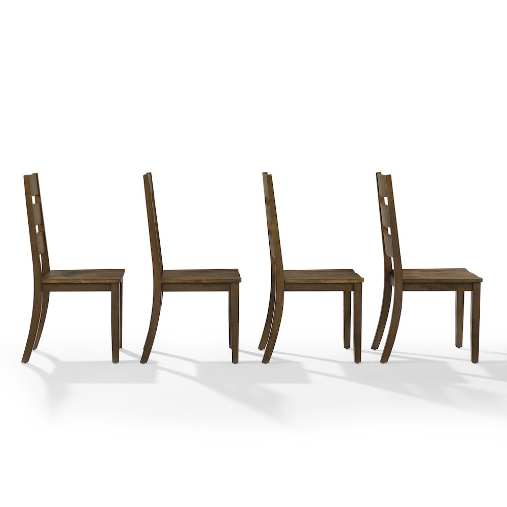 Set of four Joanna ladder-back dining chairs by Start2Finish, featuring wooden frames and woven seat cushions.