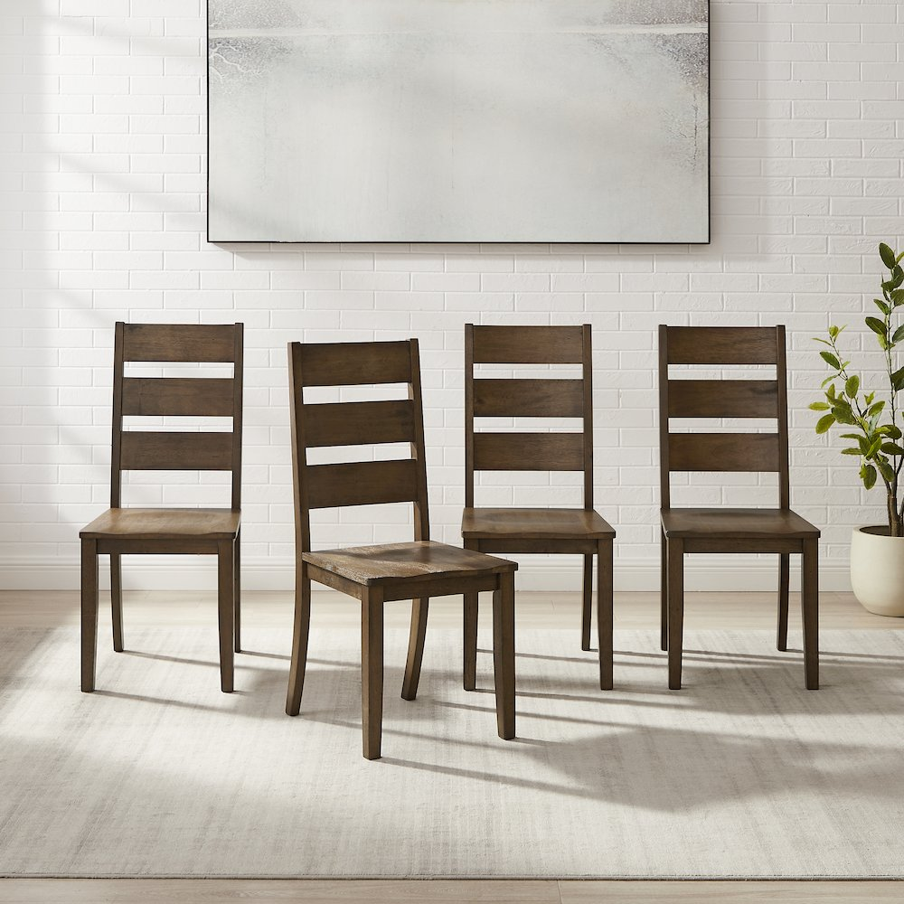 Set of four Joanna ladder-back dining chairs by Start2Finish, featuring wooden frames and woven seats for a classic dining room look.