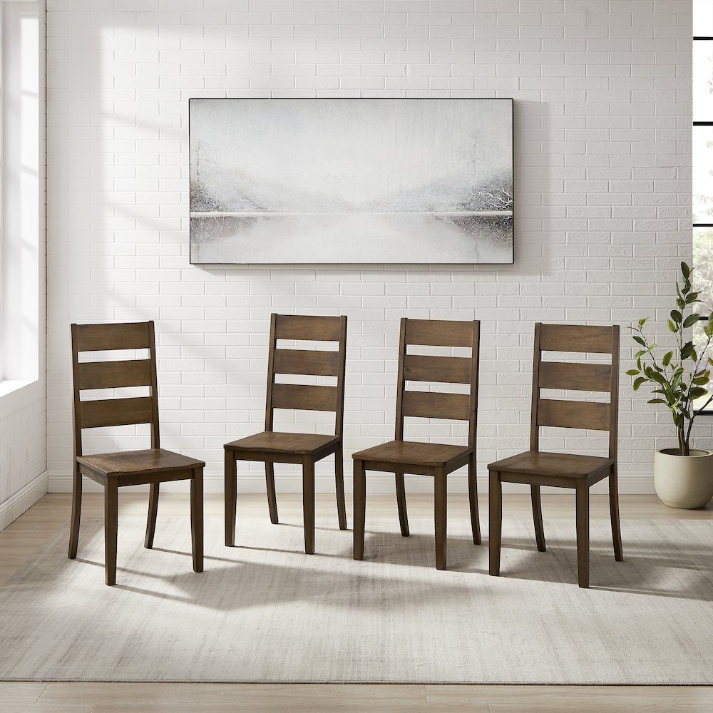 Set of four Joanna ladder-back dining chairs by Start2Finish, featuring wooden frames and woven seats for a classic kitchen or dining room.