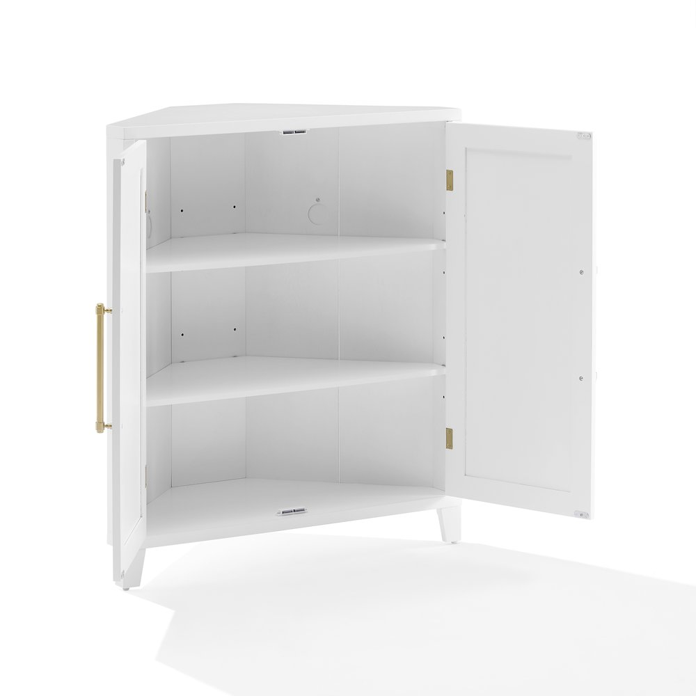 Start2Finish Roarke stackable corner kitchen storage pantry with adjustable shelves and organized interior for optimal space use.