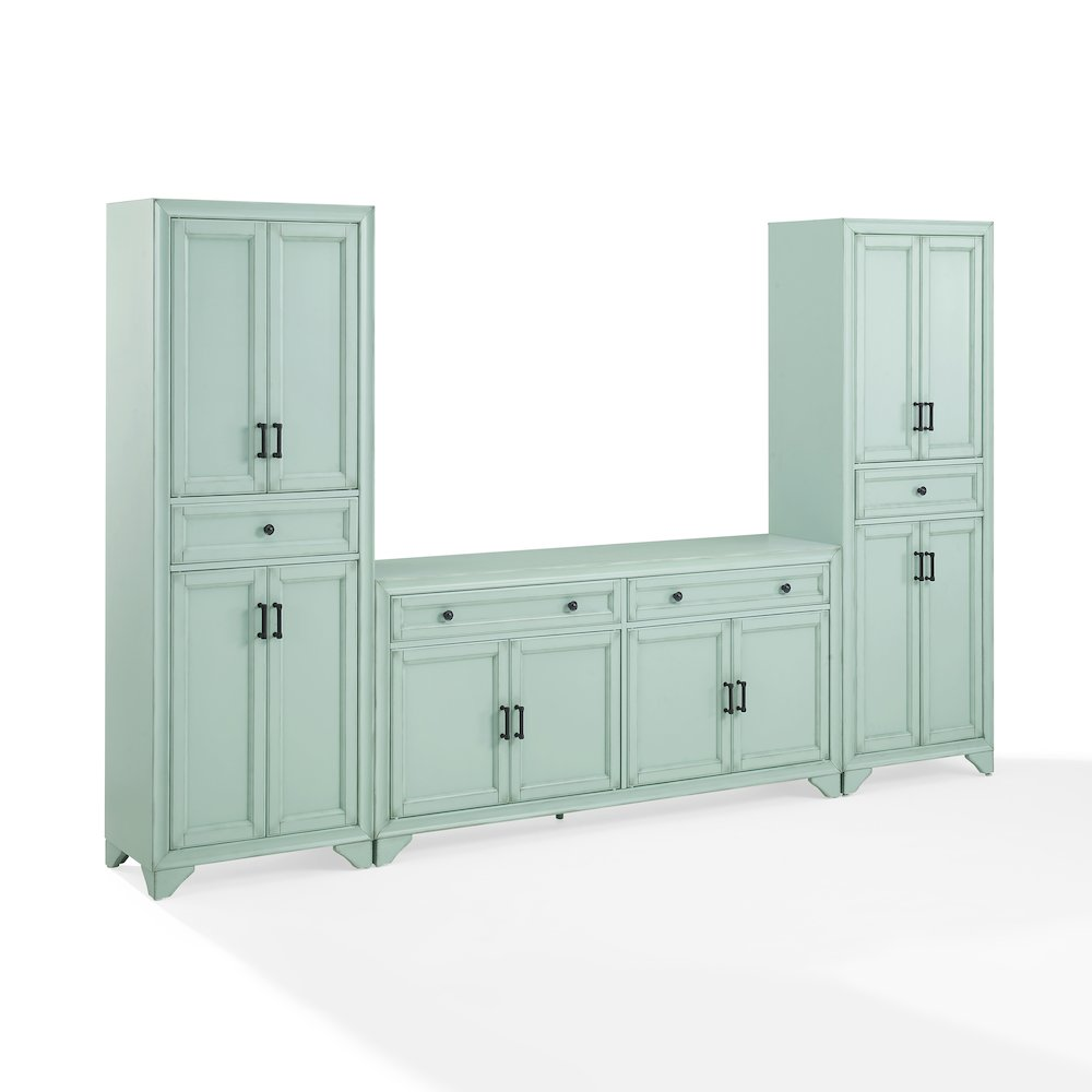 Start2Finish Tara 3-Piece Entertainment Center with sideboard and two pantries, featuring wood finish and modern storage design.