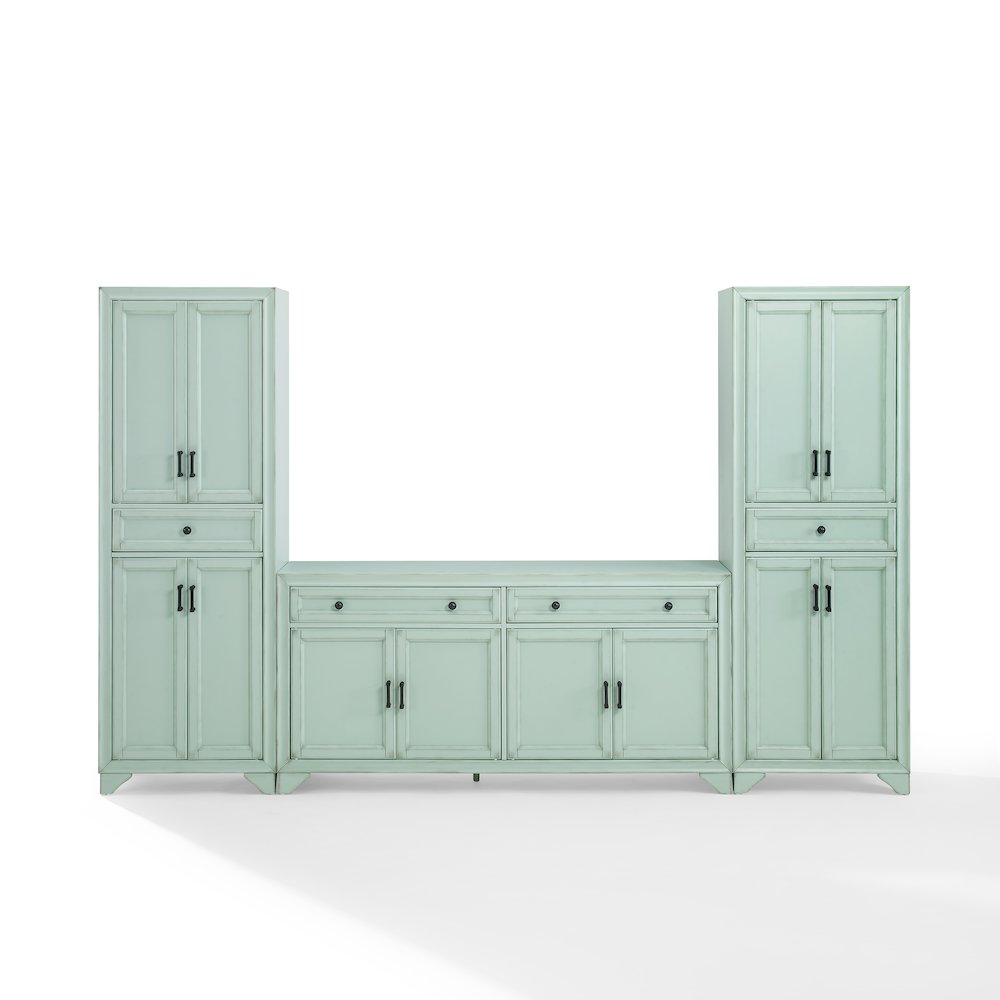 Start2Finish Tara 3-Piece Entertainment Center with sideboard and two pantries, showcasing modern wood finish and ample storage.