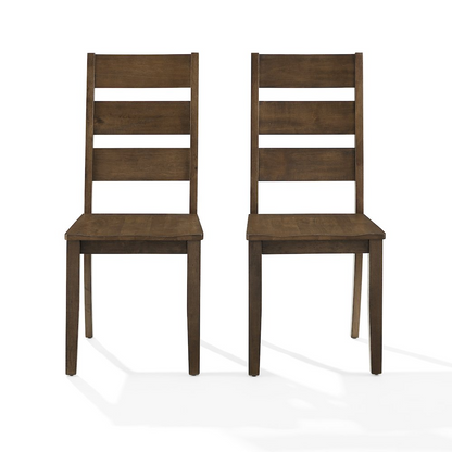 Two Joanna 2-piece ladder-back dining chairs by Start2Finish with wooden frames and ladder-back design, shown in a home dining room setting.