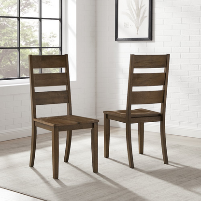 Start2Finish Joanna 2-piece ladder-back dining chairs set showing wooden seats and slatted ladder-back design.