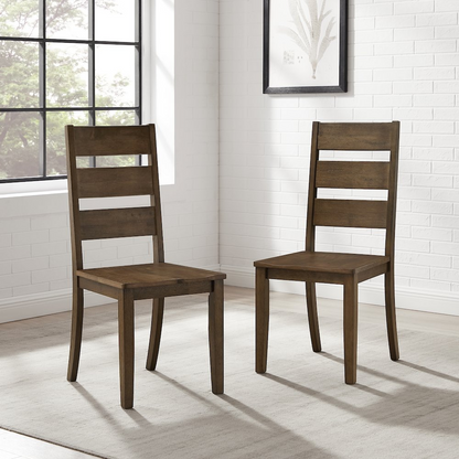 Start2Finish Joanna 2-piece ladder-back dining chair set with wooden frames and slatted backs, ideal for casual dining areas.