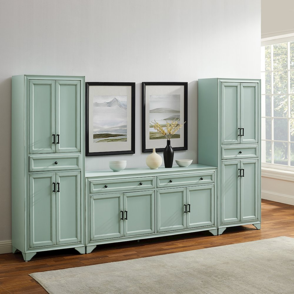 Start2Finish Tara 3-piece sideboard and pantry set featuring a sleek sideboard and two matching pantry cabinets for versatile storage.