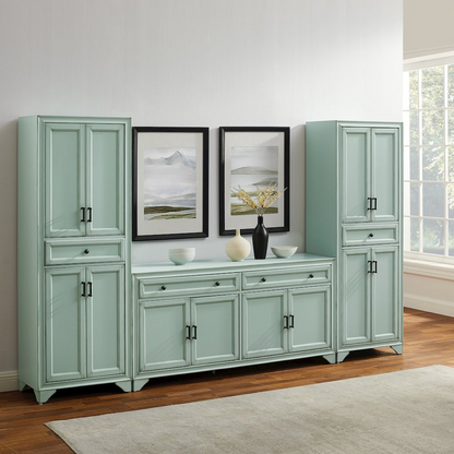 Start2Finish Tara 3-piece sideboard and pantry set featuring a sleek sideboard and two matching pantry cabinets for versatile storage.