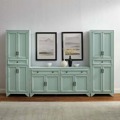 Start2Finish Tara 3-piece sideboard and pantry set showing a modern wooden sideboard with two matching pantry cabinets.
