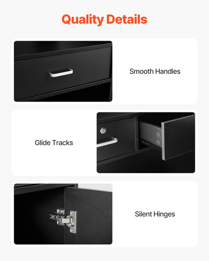 Start2Finish VEVOR black reception desk with lockable drawer and storage cabinet, 47-inch rectangular office counter for lobby or checkout