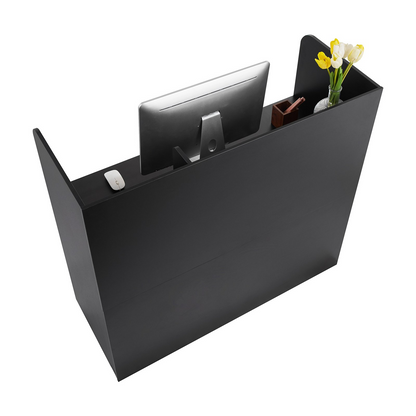 Start2Finish VEVOR black reception desk, 47-inch rectangular office counter with lockable drawer and storage cabinet.