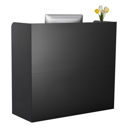 Start2Finish VEVOR 47-inch black reception desk with lockable drawer and storage cabinet, ideal for office, lobby, or salon reception areas.