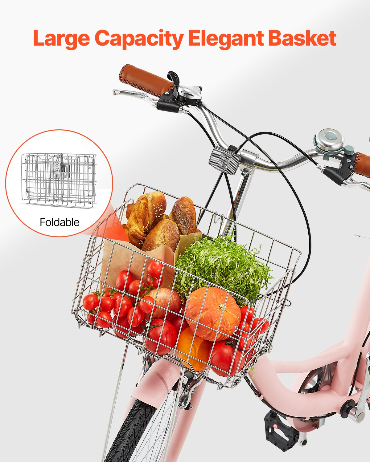 Start2Finish pink cruiser bike with 7-speed, 26-inch frame, large basket, rear rack, adjustable seat, ideal for cycling and shopping.