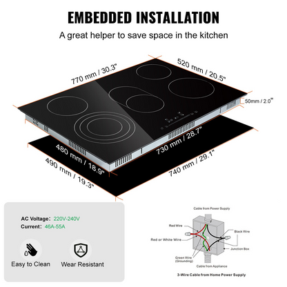 Start2Finish VEVOR built-in electric stove top with 5 burners, glass radiant cooktop, sensor touch control, and child lock.